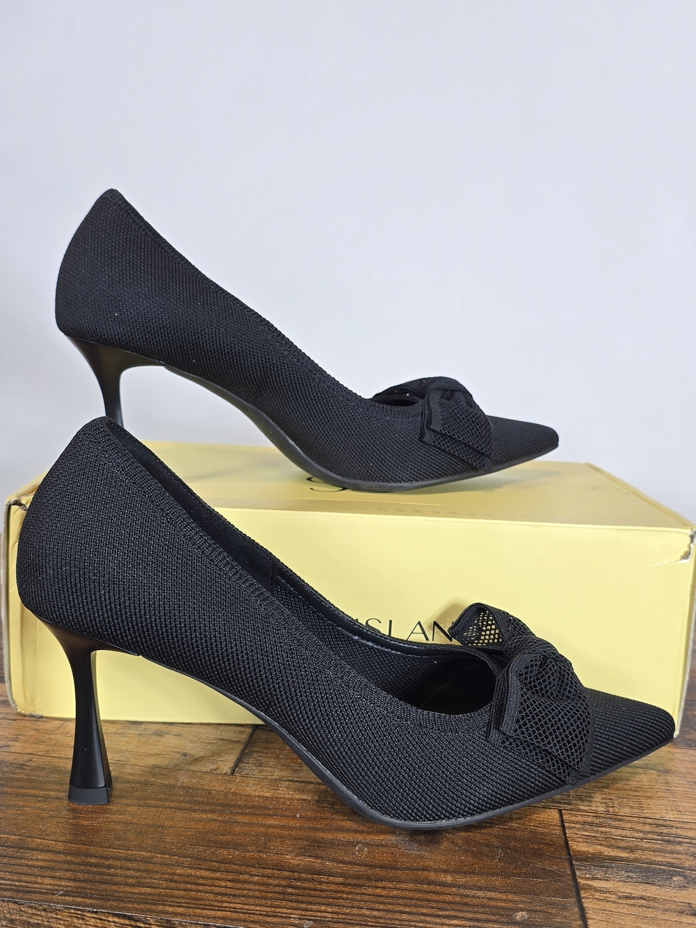 Cosy Island Black Pointed Toe Kitten Heel Pumps with Bow Size 8.5